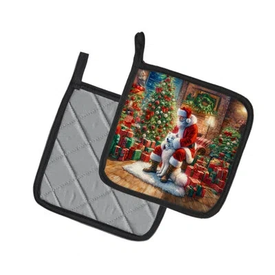 Caroline's Treasures Samoyed And Santa Claus Pair Of Pot Holders In Multicolor