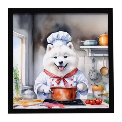 Caroline's Treasures Samoyed The Chef Framed Metal Print In Multi