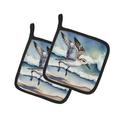 Caroline's Treasures Sanderling Racing The Tide Pair Of Pot Holders In Multicolor