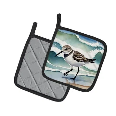 Caroline's Treasures Sanderling Racing The Tide Pair Of Pot Holders In Multicolor