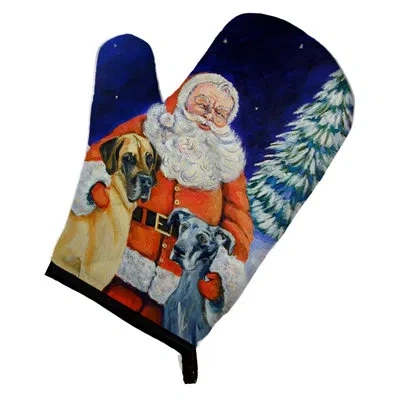 Caroline's Treasures Santa Claus With Great Dane Oven Mitt In Blue;red