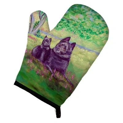 Caroline's Treasures Schipperke And Puppy Oven Mitt In Green