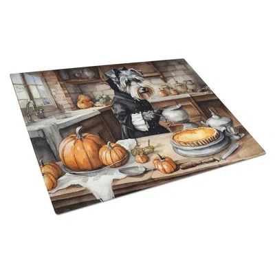 Caroline's Treasures Schnauzer Fall Kitchen Pumpkins Glass Cutting Board Large