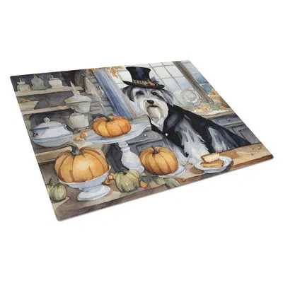 Caroline's Treasures Schnauzer Fall Kitchen Pumpkins Glass Cutting Board Large