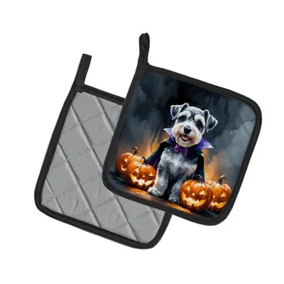 Caroline's Treasures Schnauzer Puppy Halloween Pair Of Pot Holders In Multi