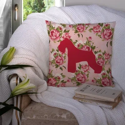 Caroline's Treasures Schnauzer Shabby Elegance Pink Roses Floral 14" Throw Pillow