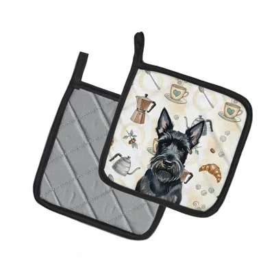 Caroline's Treasures Scottish Terrier Coffee Bar Pair Of Pot Holders In Multicolor