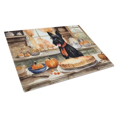 Caroline's Treasures Scottish Terrier Fall Kitchen Pumpkins Glass Cutting Board Large