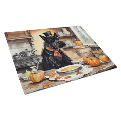Caroline's Treasures Scottish Terrier Fall Kitchen Pumpkins Glass Cutting Board Large