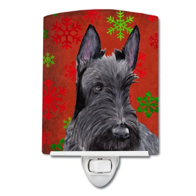 Caroline's Treasures Scottish Terrier Red And Green Snowflakes Holiday Christmas Ceramic Night Light