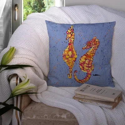 Caroline's Treasures Seahorses On Blue 14" Throw Pillow