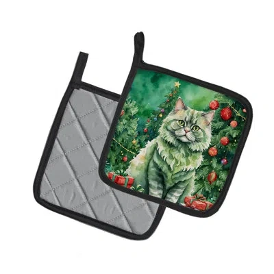 Caroline's Treasures Selkirk Rex Cat By The Christmas Tree Pair Of Pot Holders In Multicolor