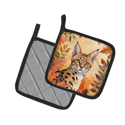 Caroline's Treasures Serengeti Cat In Fall Leaves Pair Of Pot Holders In Multicolor