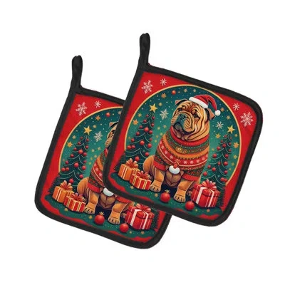 Caroline's Treasures Shar Pei Christmas Pair Of Pot Holders In Multicolor
