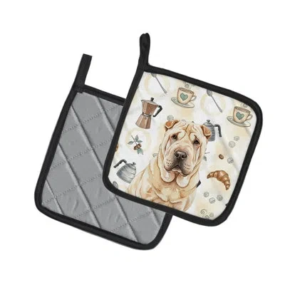 Caroline's Treasures Shar Pei Coffee Bar Pair Of Pot Holders In Multicolor