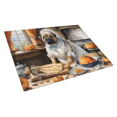 Caroline's Treasures Shar Pei Fall Kitchen Pumpkins Glass Cutting Board Large