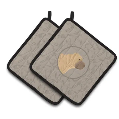 Caroline's Treasures Shar Pei In The Kitchen Potholder In Gray;orange