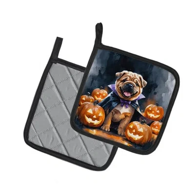 Caroline's Treasures Shar Pei Puppy Halloween Pair Of Pot Holders In Multi