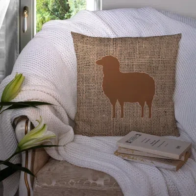 Caroline's Treasures Sheep Burlap Indoor/outdoor Throw Pillow In Brown