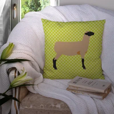 Caroline's Treasures Sheep Check Fabric Outdoor Throw Pillow In Green