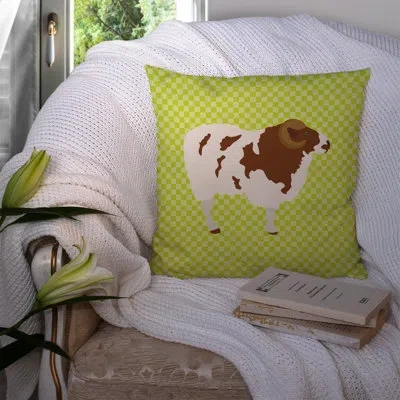 Caroline's Treasures Sheep Check Square Canvas Outdoor Throw Pillow In Green
