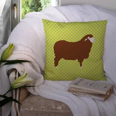 Caroline's Treasures Sheep Check Square Fabric Outdoor Throw Pillow In Green
