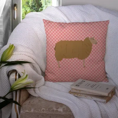 Caroline's Treasures Sheep Check Square Outdoor Throw Pillow In Pink