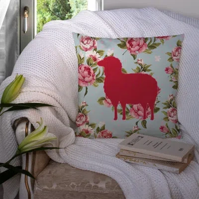 Caroline's Treasures Sheep Shabby Elegance Blue Roses Indoor/outdoor Throw Pillow