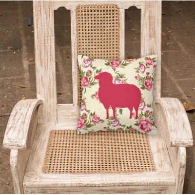 Caroline's Treasures Sheep Shabby Elegance Pink Roses Floral 14" Throw Pillow In Light Yellow