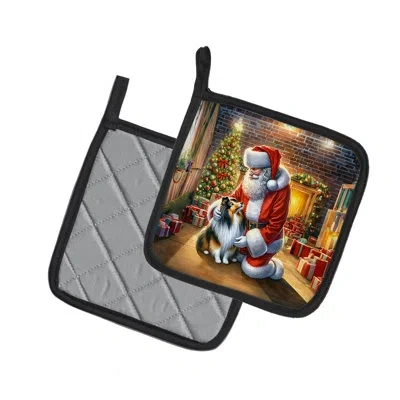 Caroline's Treasures Sheltie And Santa Claus Pair Of Pot Holders In Multicolor