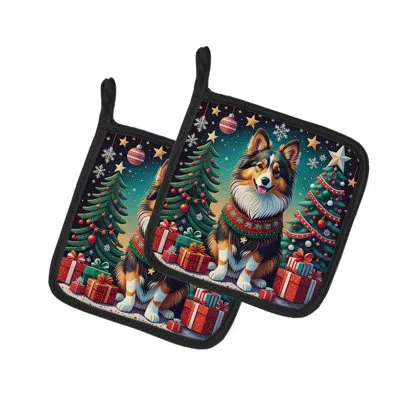 Caroline's Treasures Sheltie Christmas Pair Of Pot Holders In Multicolor
