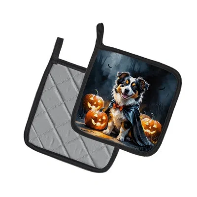 Caroline's Treasures Sheltie Puppy Halloween Pair Of Pot Holders In Multi