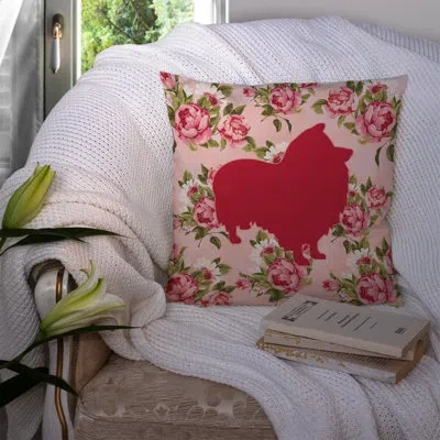 Caroline's Treasures Sheltie Shabby Elegance Pink Roses Floral 14" Throw Pillow