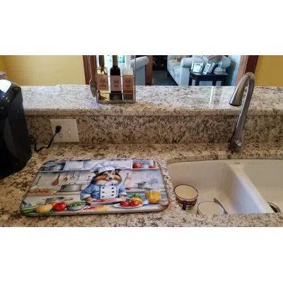 Caroline's Treasures Sheltie The Chef Dish Drying Mat In Natural