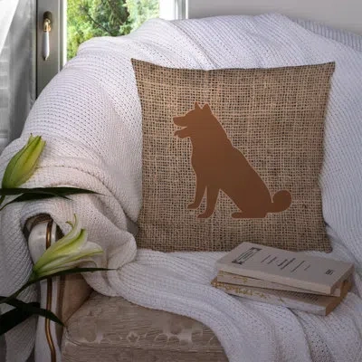 Caroline's Treasures Shiba Inu Burlap Indoor/outdoor Throw Pillow In Brown