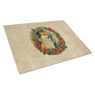 Caroline's Treasures Shiba Inu Christmas Flowers Glass Cutting Board