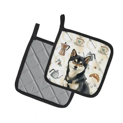 Caroline's Treasures Shiba Inu Coffee Bar Pair Of Pot Holders In Multicolor