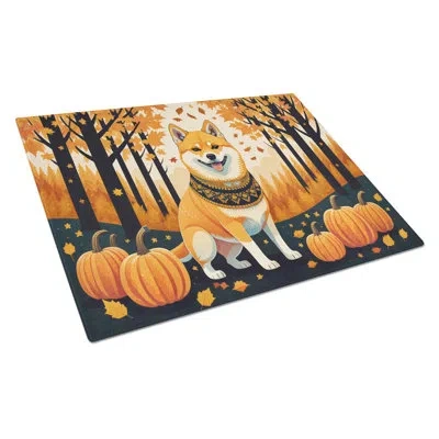 Caroline's Treasures Shiba Inu Fall Glass Cutting Board Large