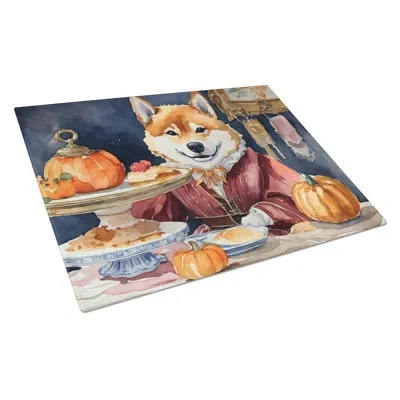 Caroline's Treasures Shiba Inu Fall Kitchen Pumpkins Glass Cutting Board Large