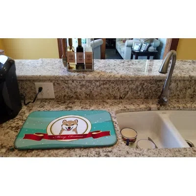 Caroline's Treasures Shiba Inu Merry Christmas Drying Mat In Blue