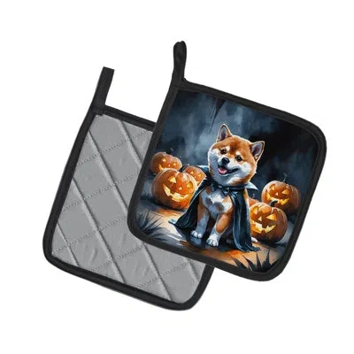 Caroline's Treasures Shiba Inu Puppy Halloween Pair Of Pot Holders In Multi