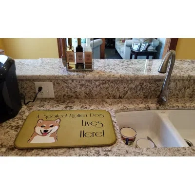 Caroline's Treasures Shiba Inu Spoiled Dog Lives Here Drying Mat In Brown