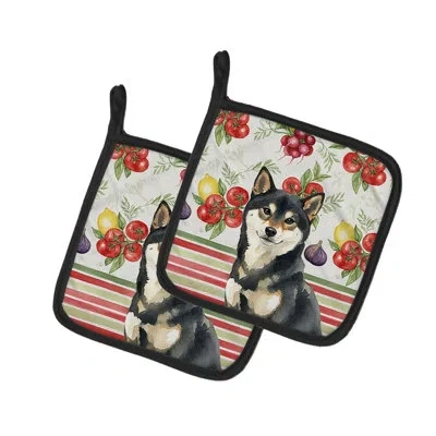 Caroline's Treasures Shiba Inu Vegetables Pair Of Pot Holders In Black,tan