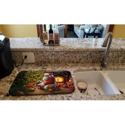 Caroline's Treasures Shih Tzu And Santa Claus Dish Drying Mat In Natural