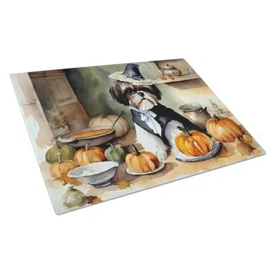 Caroline's Treasures Shih Tzu Fall Kitchen Pumpkins Glass Cutting Board Large