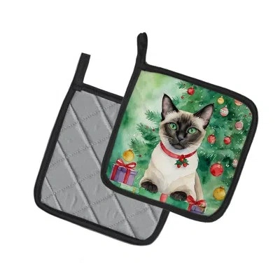 Caroline's Treasures Siamese Cat By The Christmas Tree Pair Of Pot Holders In Multicolor