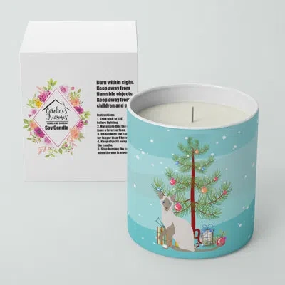 Caroline's Treasures Siamese Modern Cat Merry Christmas 10 oz Decorative Soy Candle In Blue;green