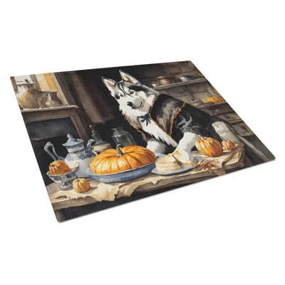Caroline's Treasures Siberian Husky Fall Kitchen Pumpkins Glass Cutting Board Large