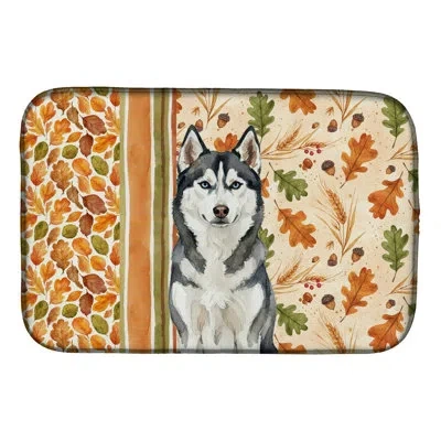 Caroline's Treasures Siberian Husky Heirloom Fall Dish Drying Mat In Black