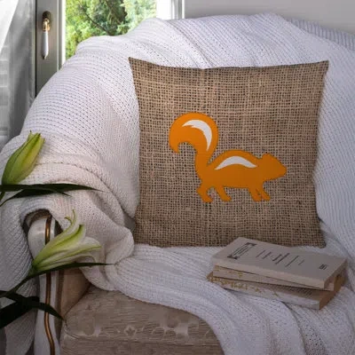 Caroline's Treasures Skunk Skunk Burlap Indoor/outdoor Throw Pillow In Orange